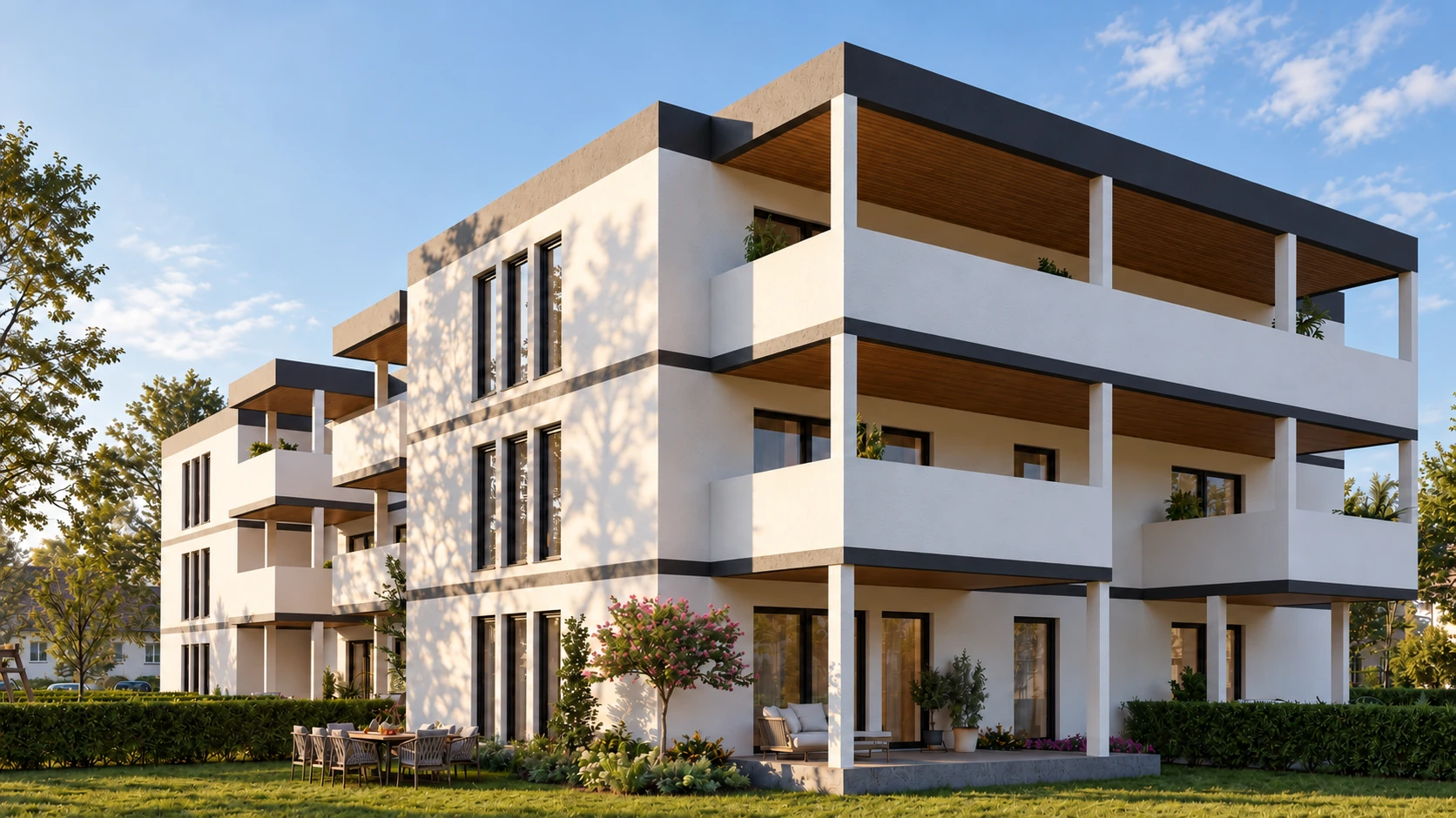 Moderne RoSeeGo-Architektur mit privaten Außenbereichen